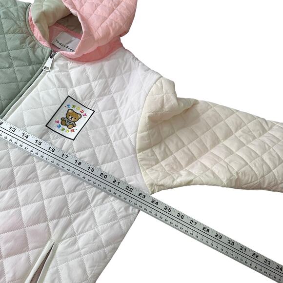 Teddy Fresh Quilted Puffer Jacket Mens Medium Colorblock Pastel Pink Green White - Picture 8 of 10
